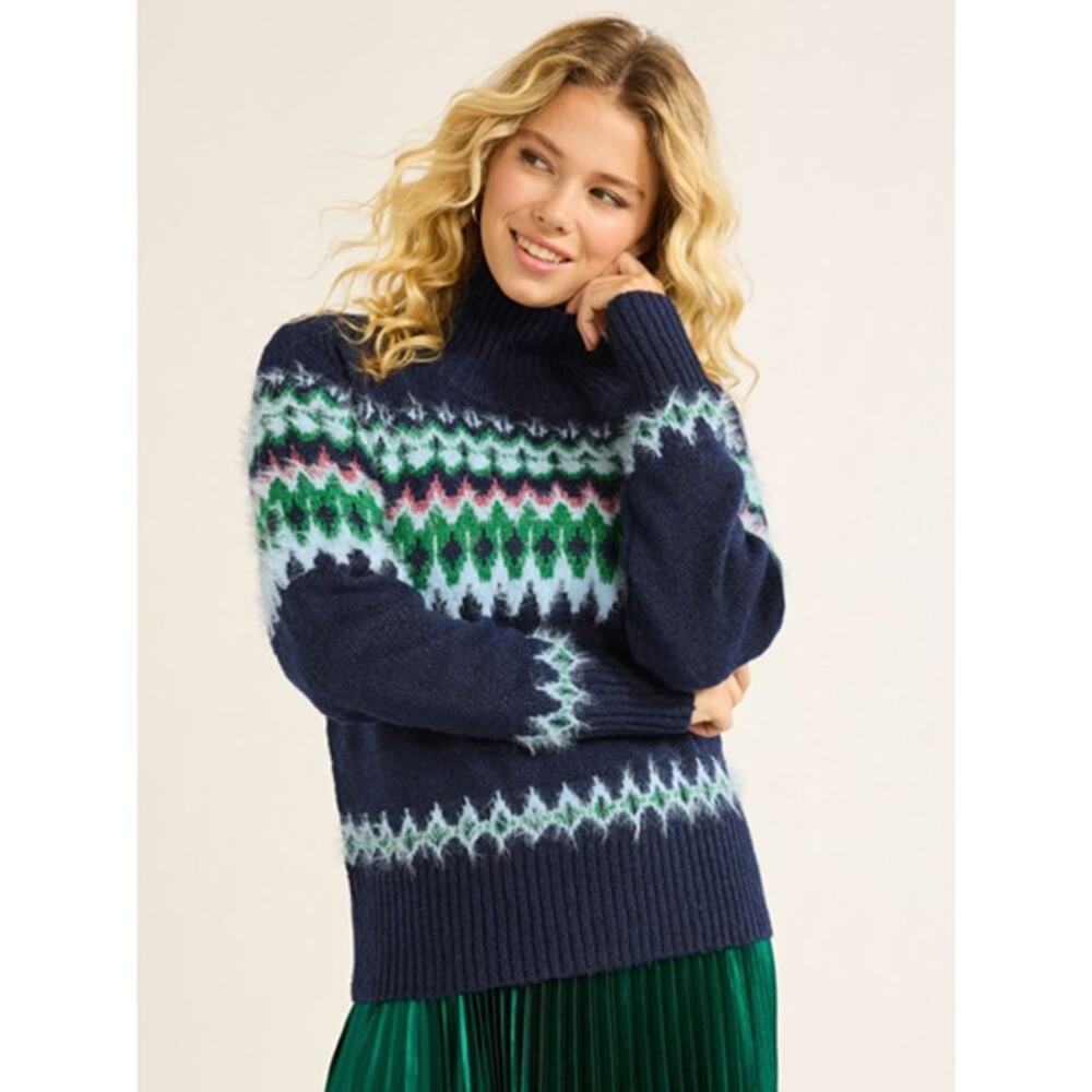 Free Assembly Fair Isle Turtleneck Sweater Galaxy Navy Size 2XL